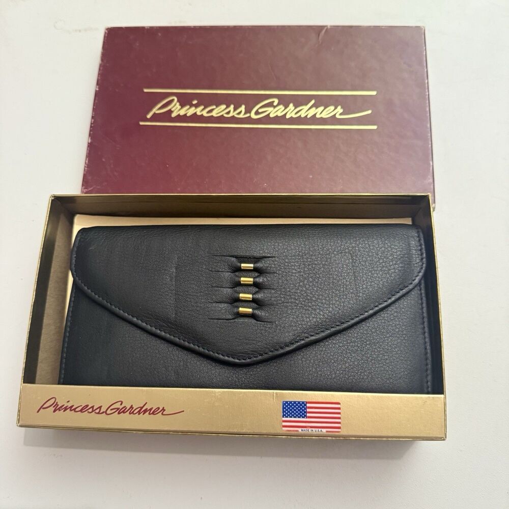 Vintage Princess Gardner Black Top Grain Cowhide Checkbook Waller Coin purse NEW